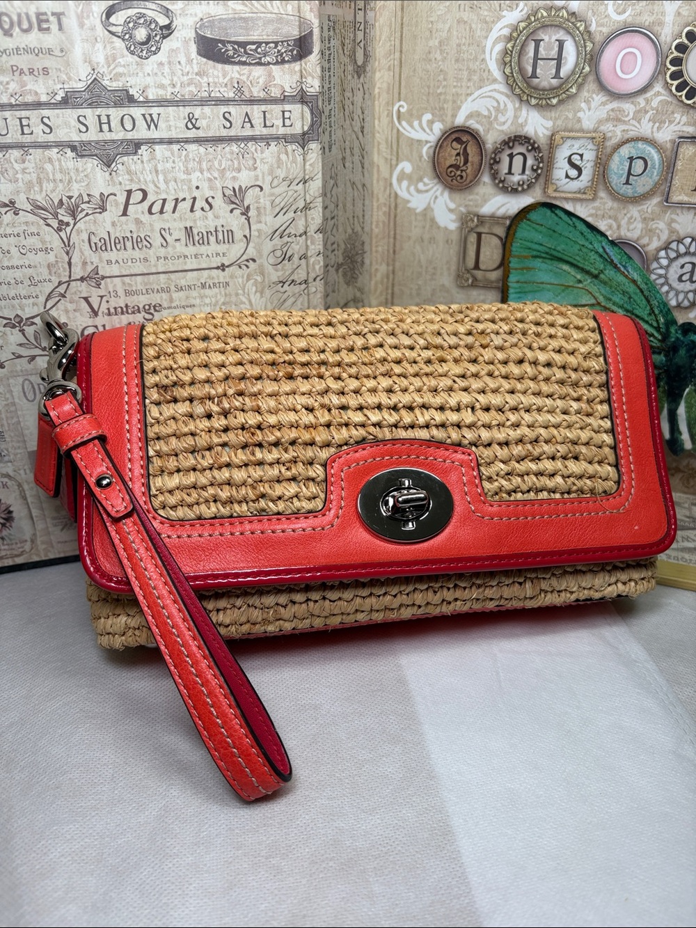 Coach Straw Raffia Woven Wristlet Clutch Wallet Bag #49103 EUC - Picture 3 of 11